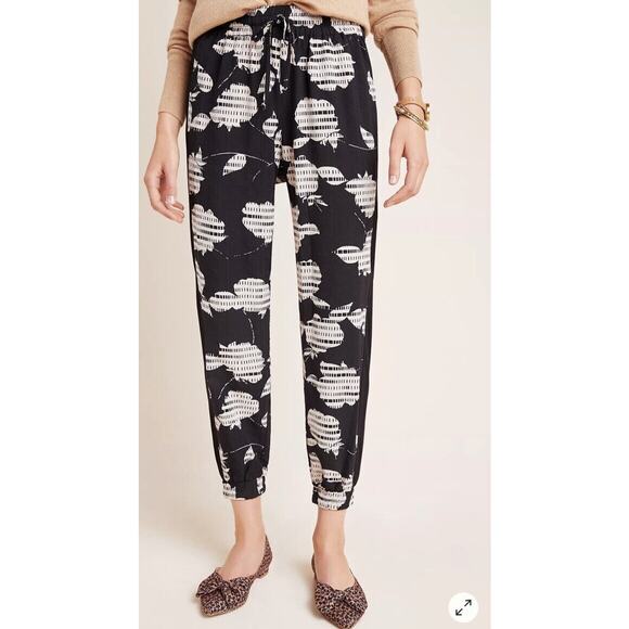 Anthropologie The Odells Sz L Black Printed Jogger Pants Womens Pull On Pants - Picture 1 of 8